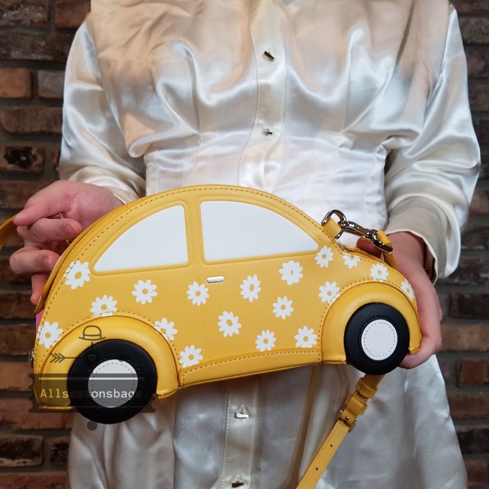 AUTHENTIC Beetle Kate Spade beep beep car crossbody bag yellow multi white NWT - Picture 12 of 12